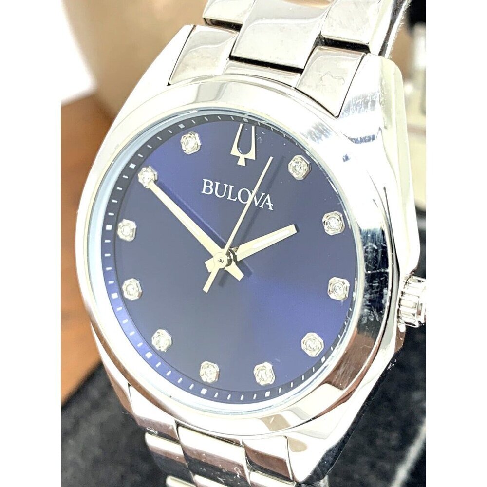 Bulova Women's Watch 96P229 Surveyor Quartz Blue Dial Diamond Marks Silv…